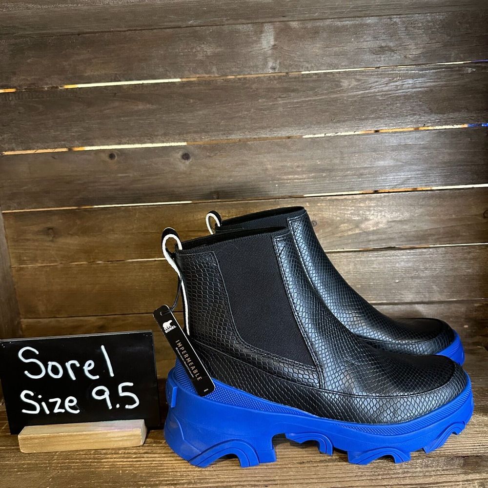 New Women Sorel Brex Chelsea Black Leather Mid Waterproof Ankle Boots Size 9.5 M